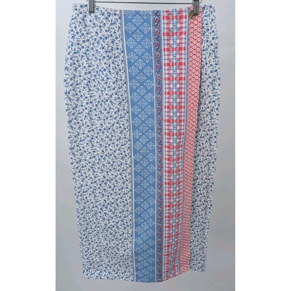 VTG 90s Vivaldi NWT Denim Blue Floral Midi Wrap Cotton Skirt Size 12 Picnic USA